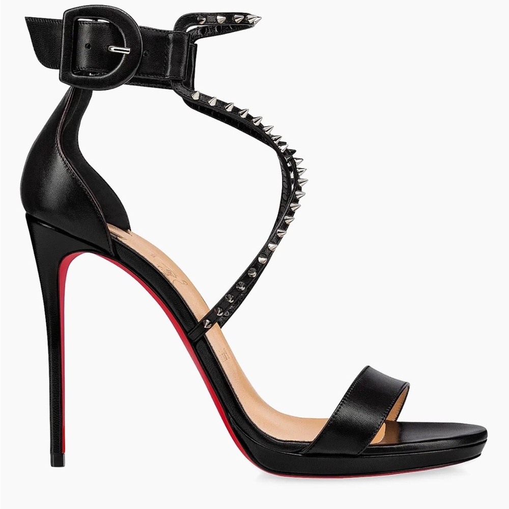Louis Vuitton Black and Red Stiletto Heels with Studded Straps red bottoms